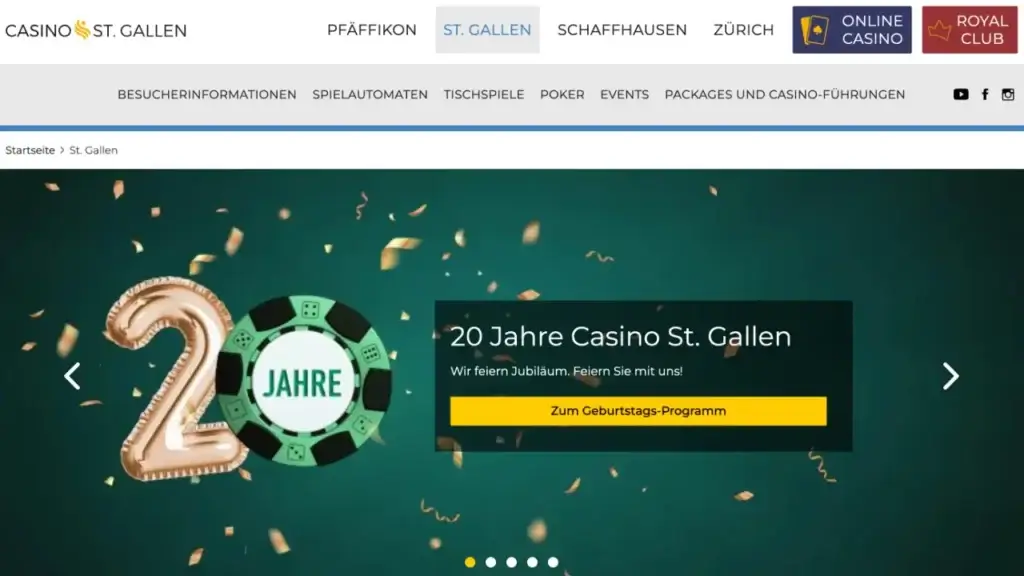 Casino St. Gallen Webseite