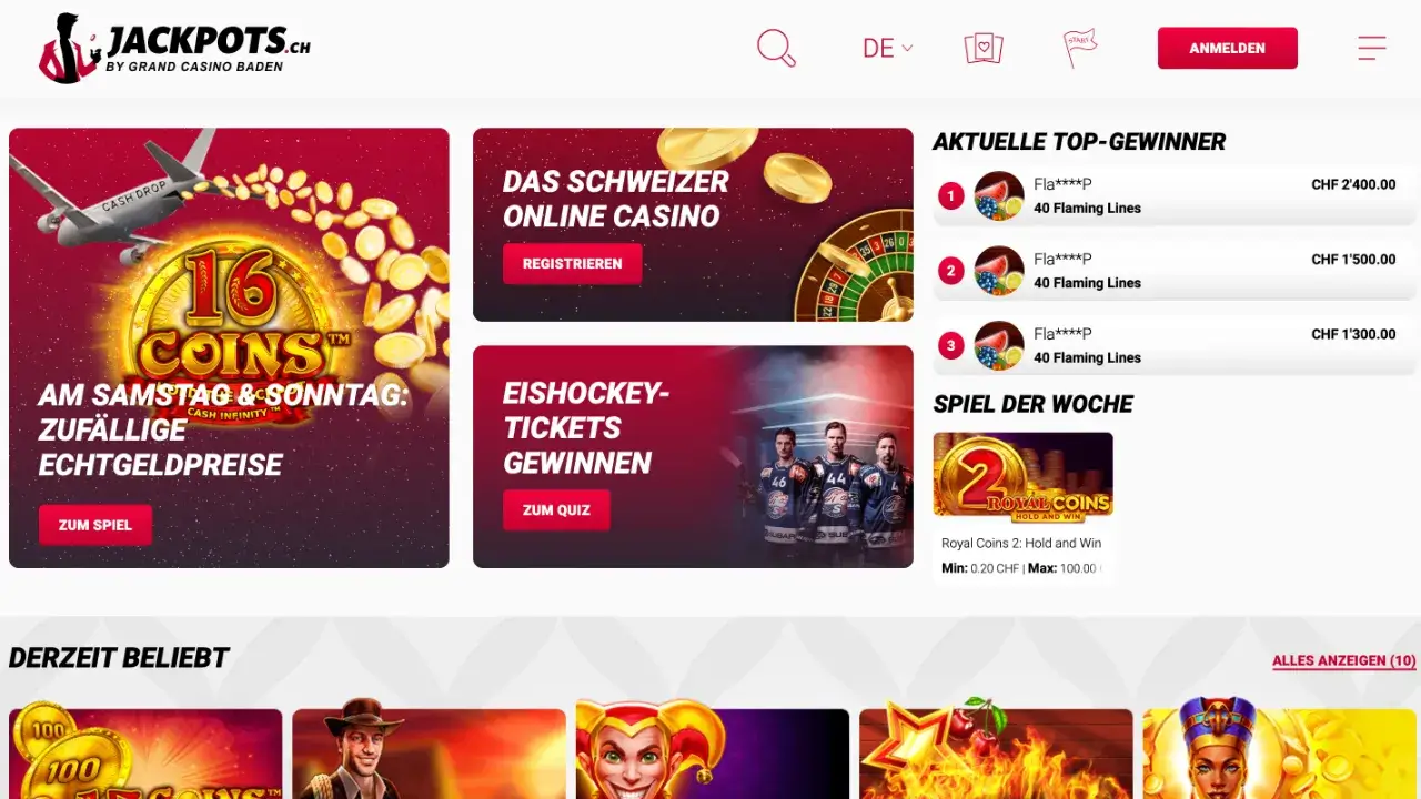 Jackpots.ch Webseite